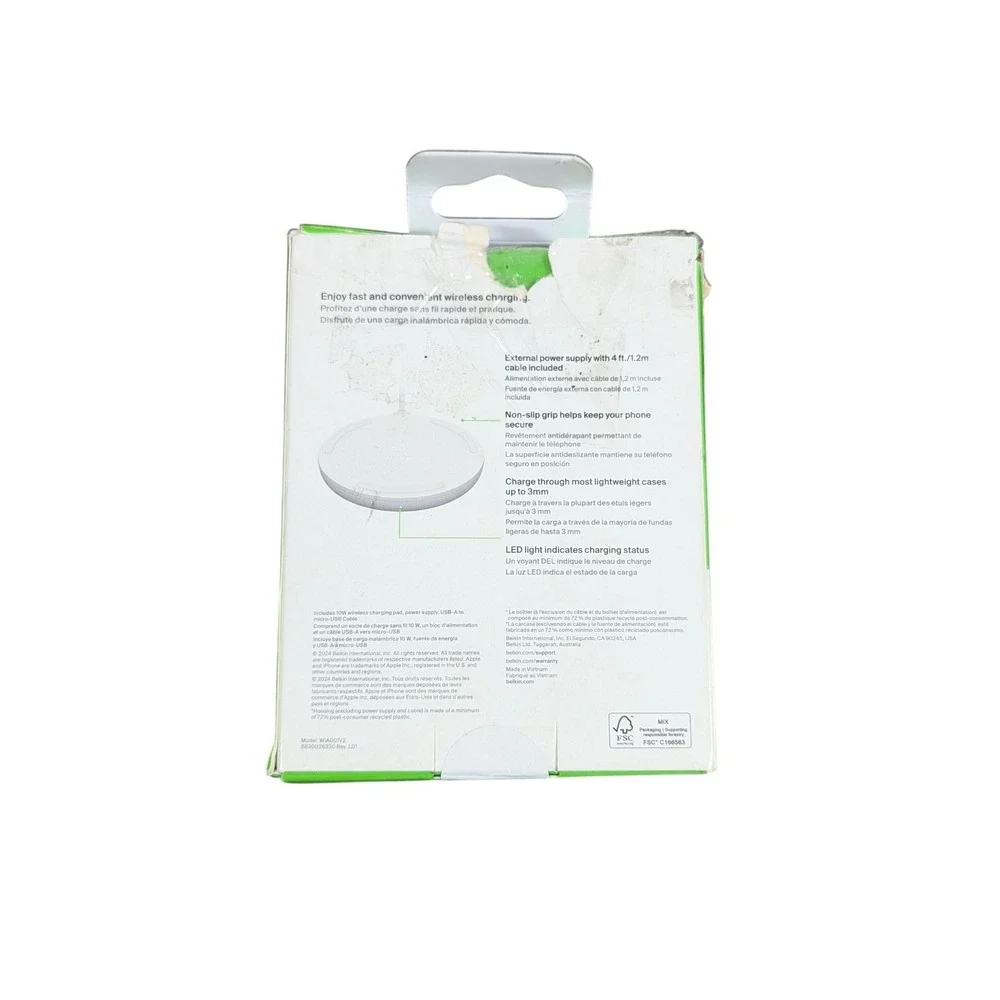 Aa8U‎ Belkin 10W Qi-Certified Quick Charger Pad, White Used